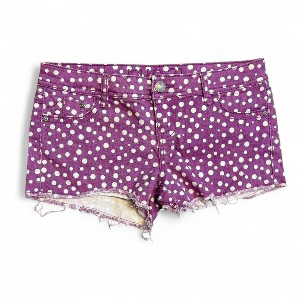 Rue21 Purple White Polka Dot Denim Cutoff Shorts Size 7/8